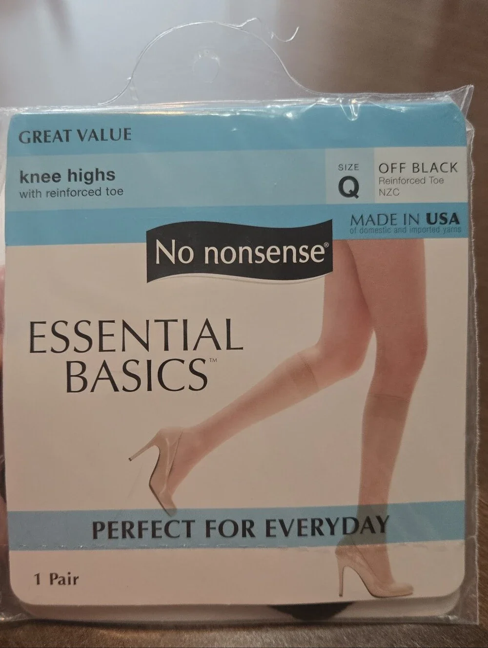 *SALE* New Vintage No Nonsense Knee Highs Black Size Q Reinforced Toe Nylon USA